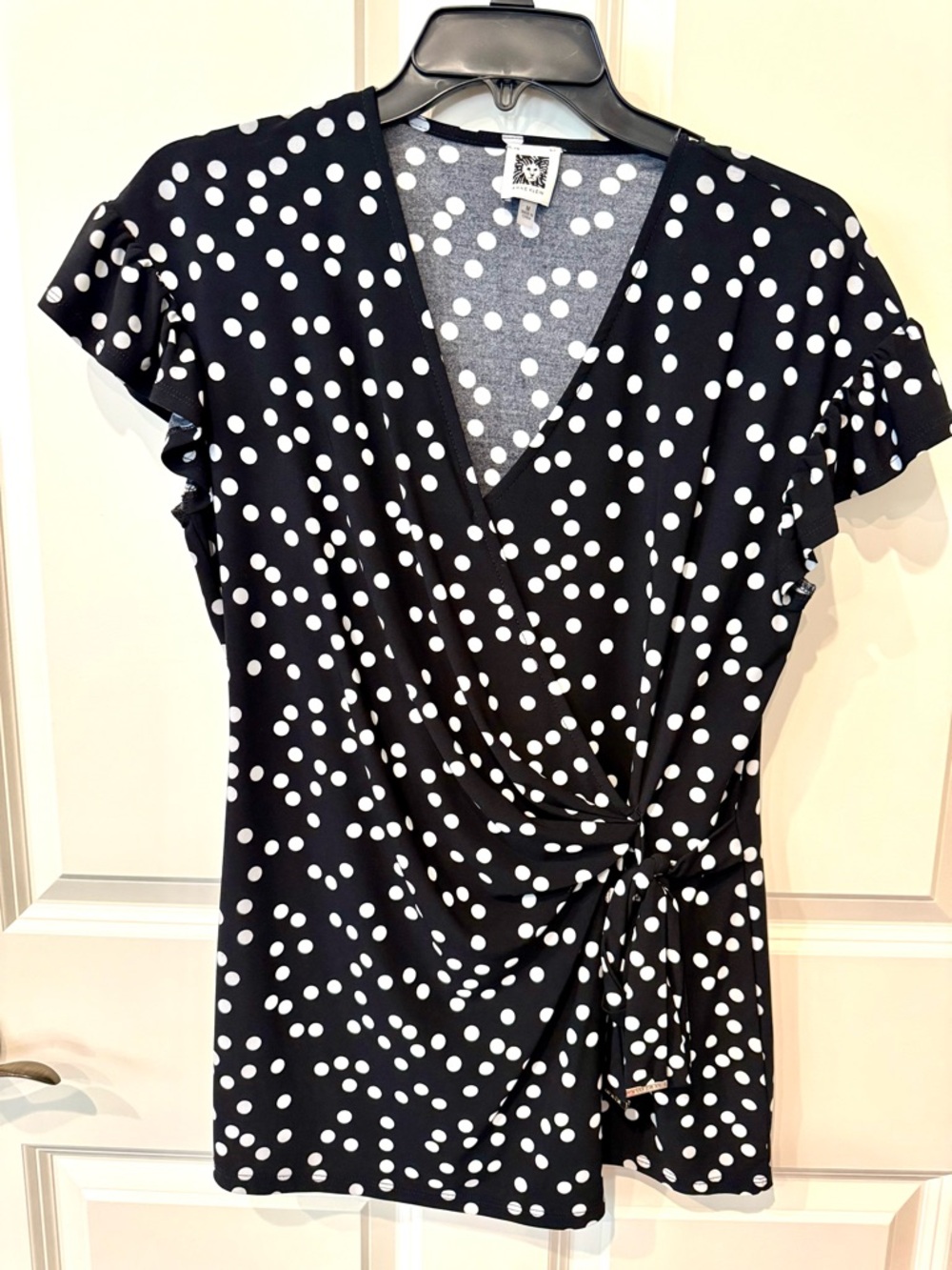 Anne Klein Black and white Polka Dot Knit Top, medium.